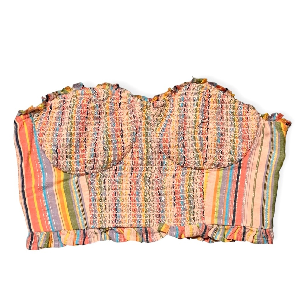 Anthropologie Pilcro Rainbow Smocked Strapless Bustier Crop Top Size Small - Picture 6 of 11